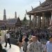 crowd around a temple in bangkok