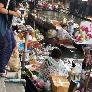 boats with food on thai floating market